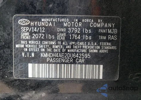 2013 Hyundai Elantra Gls from USA, damaged, VIN KMHDH4AE2DU642595